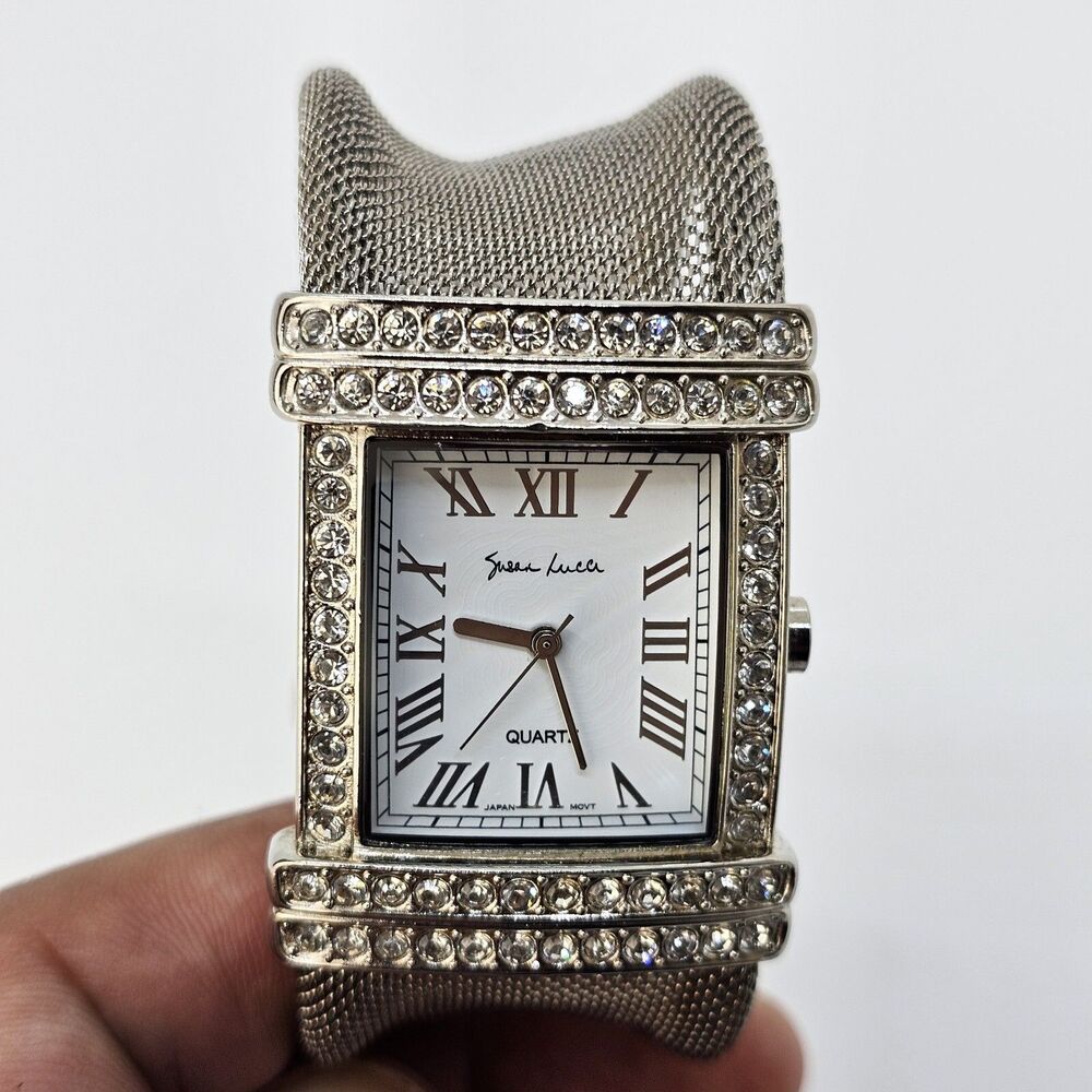 Susan Lucci Cuff Womens Watch White Dial Roman Numerals Gray Band 6" New Battery